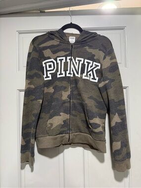 PINK Victoria's Secret Olive Camo Zip-Up Hoodie